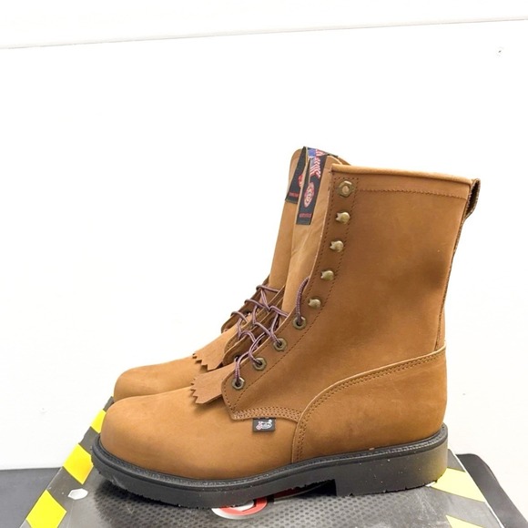 Justin Boots New 8" Aged Bark Steel Toe Mens 12 B Work Lace 795 EH Comfort Foam - Picture 3 of 11